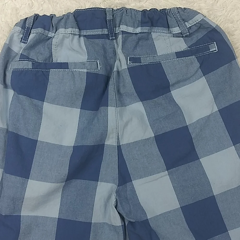 Children's Place Boy's Blue Checkered Adjustable Waist Zip Up Bermuda Shorts